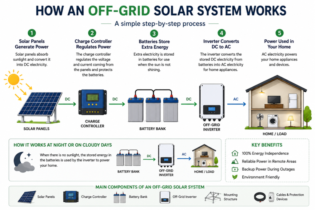 how an off-grid solar system works step by step