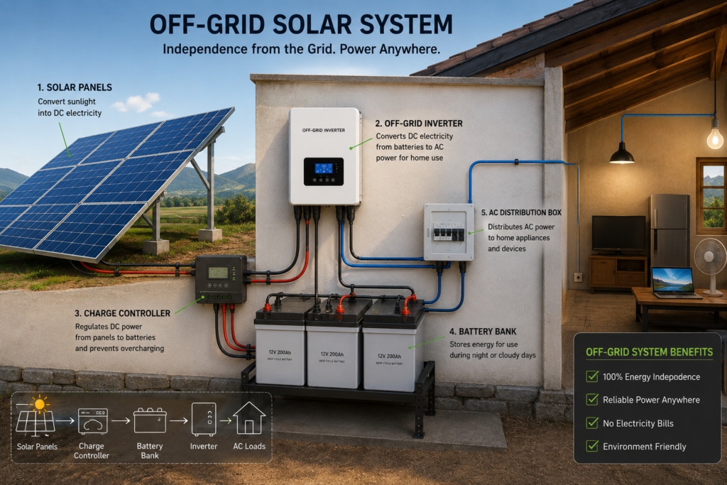 Off-grid solar inverter with battery backup system