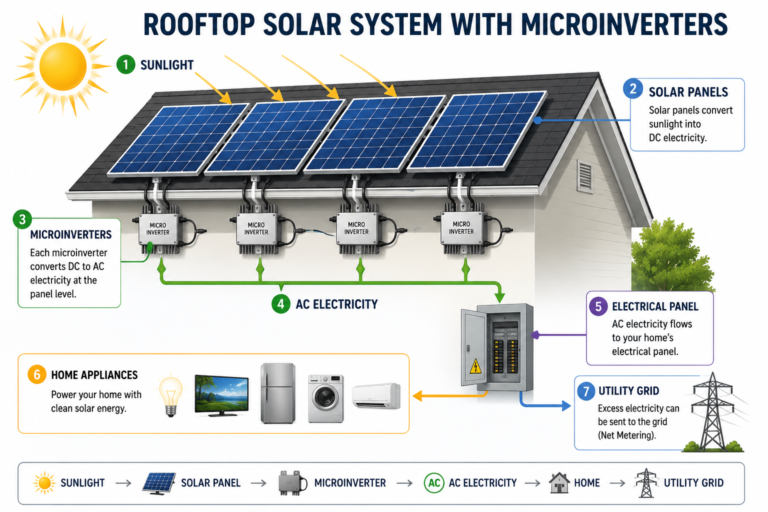 Solar panel microinverter installed in a residential solar system