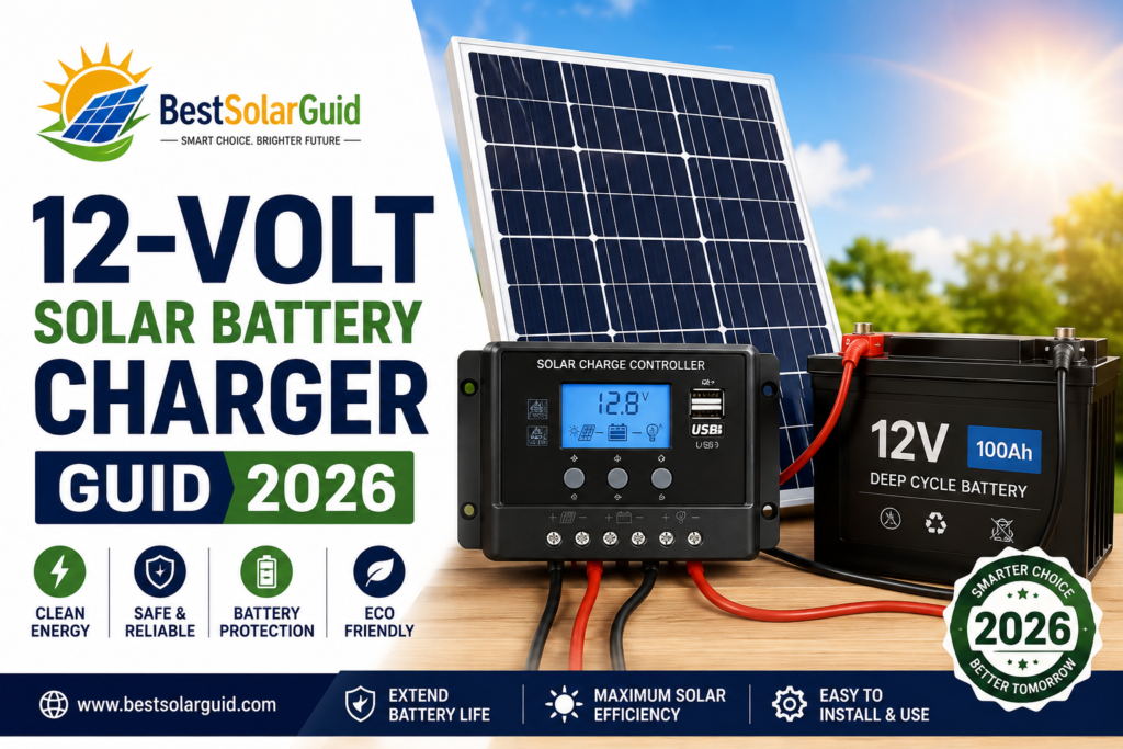 12 volt solar battery charger with solar panel, charge controller, and battery