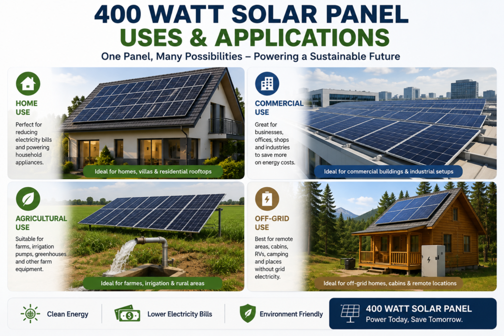 400 watt solar panel uses for home, commercial and off-grid applications