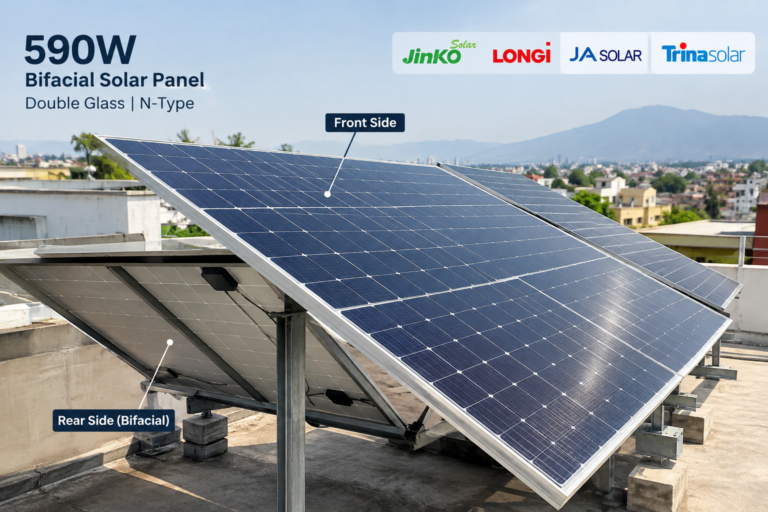 590 watt bifacial solar panel installed on rooftop