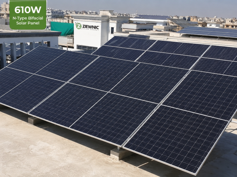 610W N-Type bifacial solar panels installed on a rooftop in Pakistan