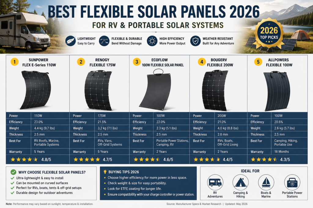Best flexible solar panels in 2026 for RVs, boats, camping and off-grid solar systems