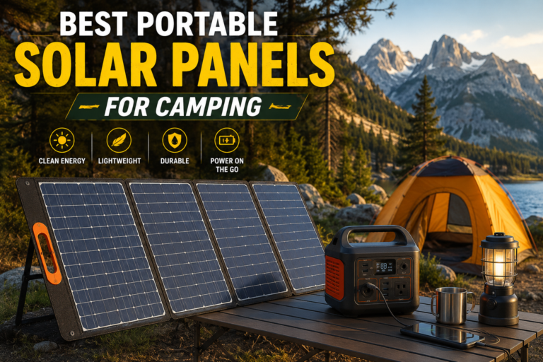 Best portable solar panels for camping with a foldable solar panel at a campsite