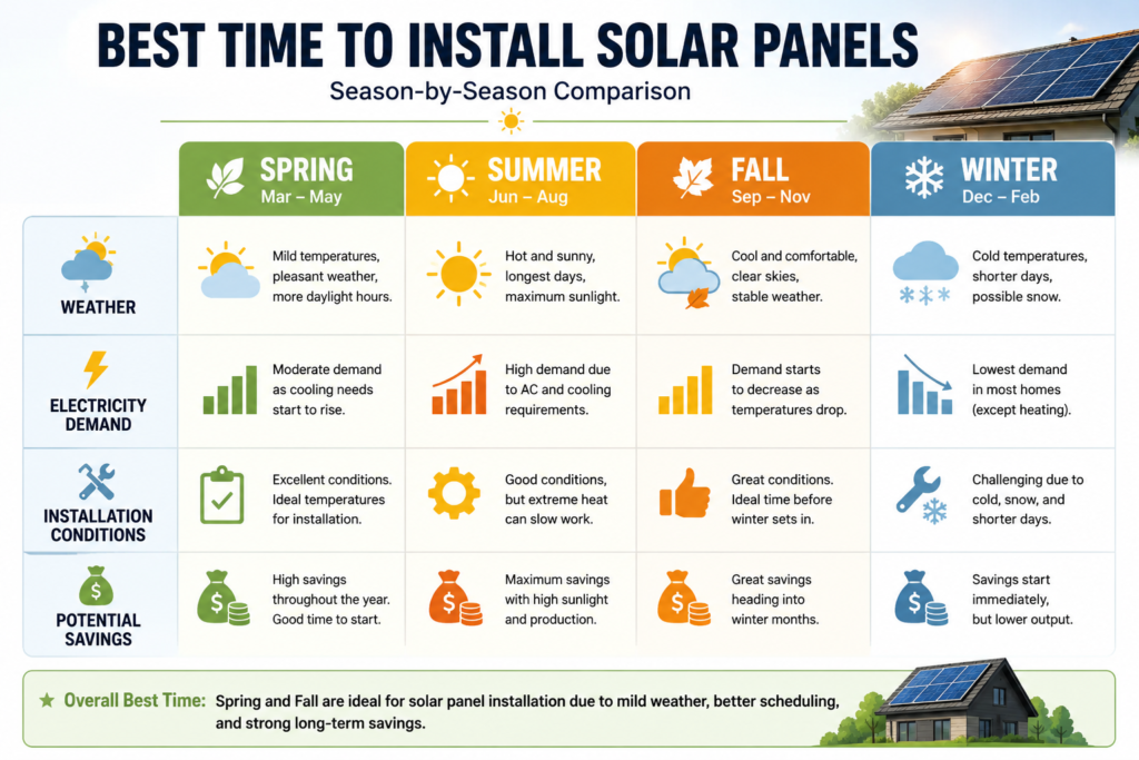 Best seasons for solar panel installation: spring, summer, fall and winter