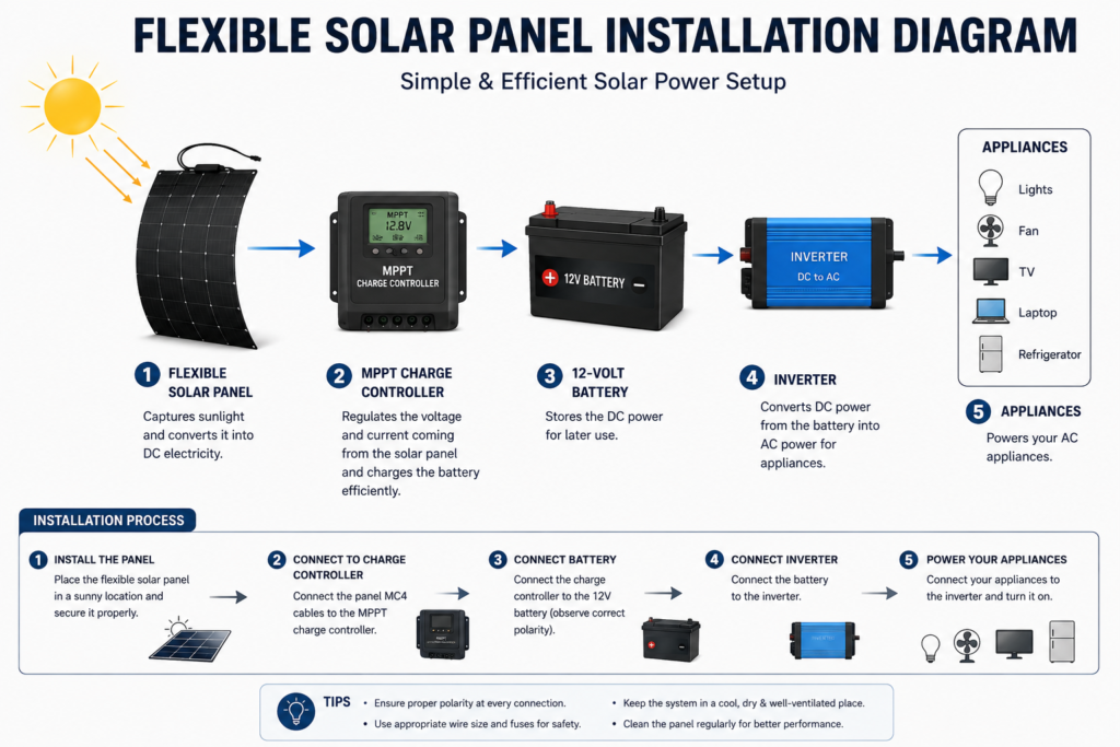 image shows installation process of flexible solar panel