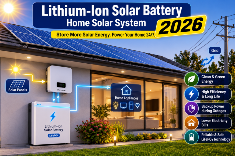 lithium-ion solar battery installed on a rooftop