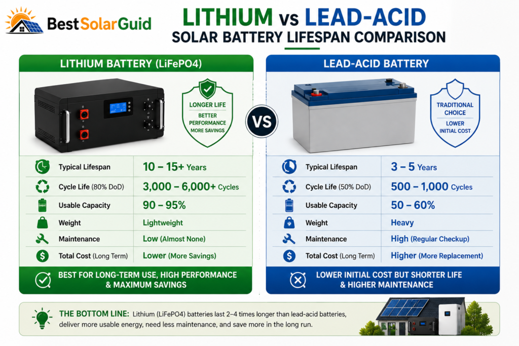 Lithium vs lead-acid solar battery lifespan comparison
