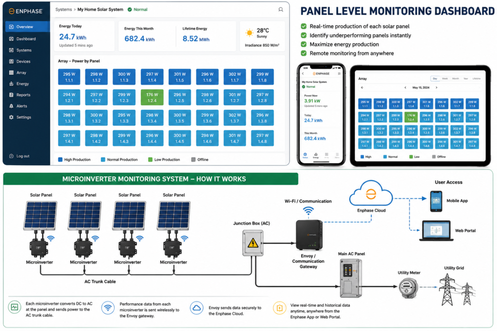 Panel-level monitoring dashboard for solar panel microinverters.