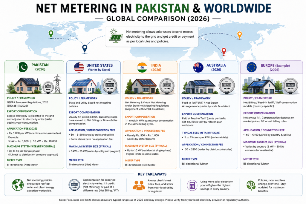 this image shows latest  comparison of net metering in Pakistan and worldwide