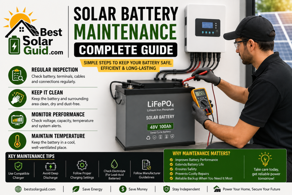 Solar battery maintenance and inspection for a home energy storage system
