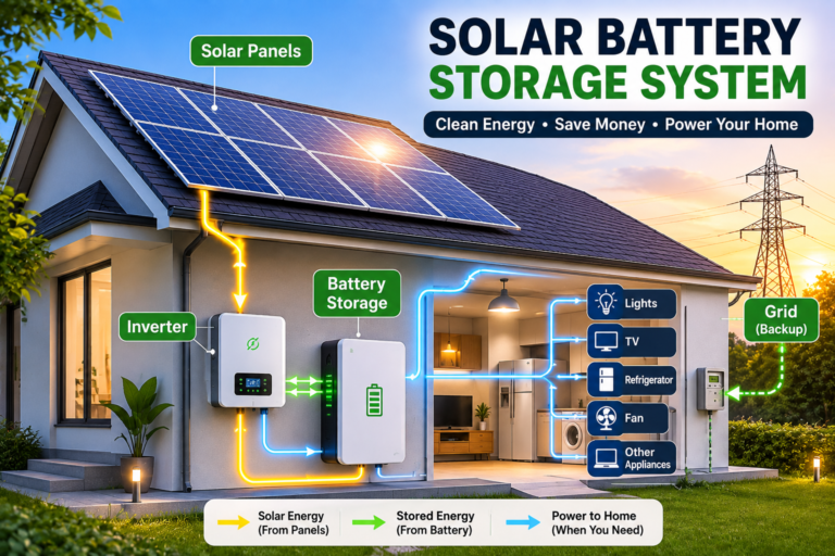 Home solar battery storage system with solar panels and battery backup