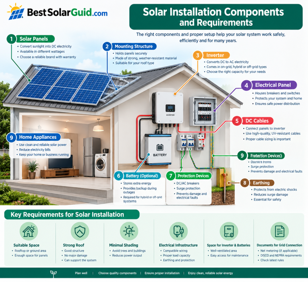 Main components required for solar installation in Pakistan

