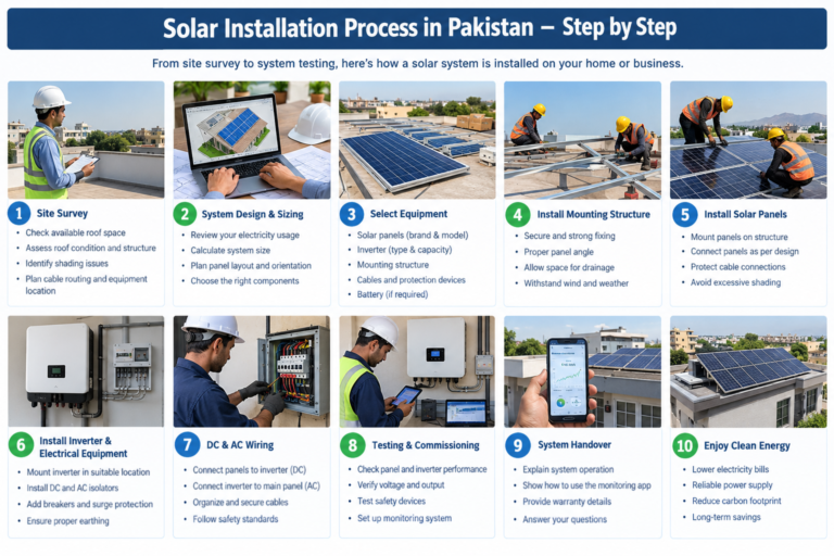 Solar panel installation process on a rooftop in Pakistan