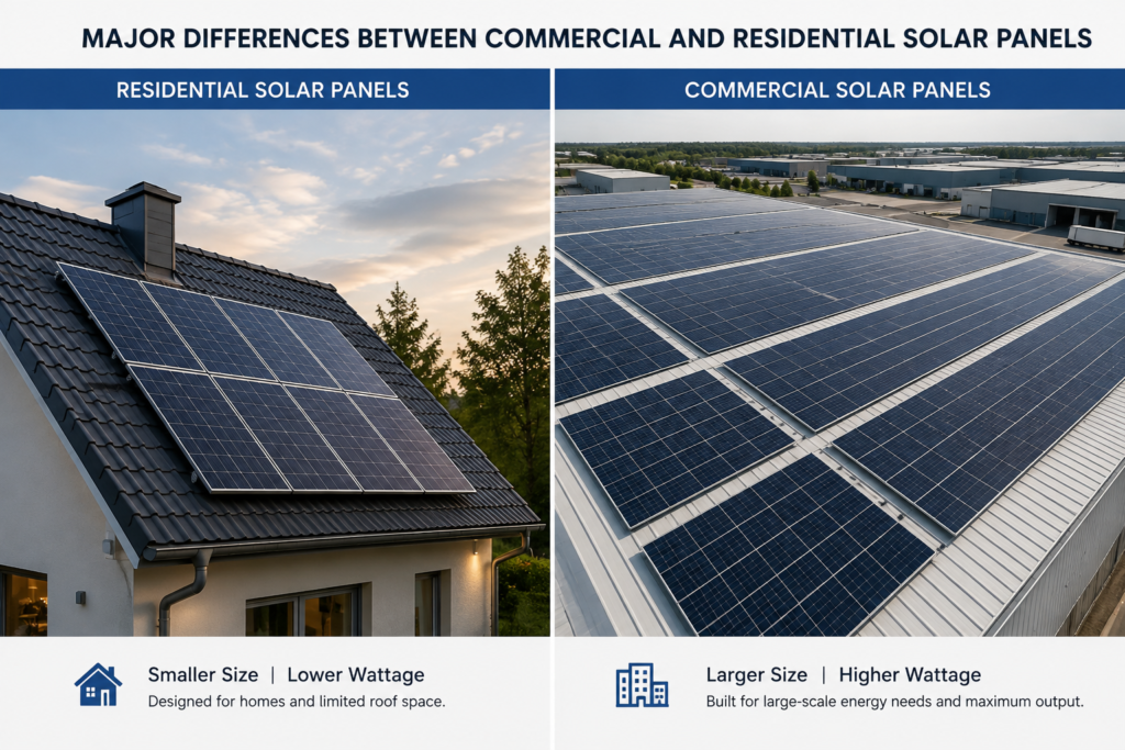 Commercial vs residential solar panel size comparison