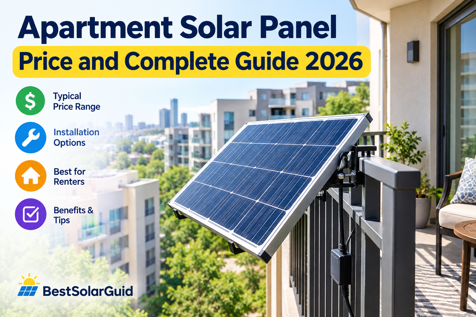 Apartment solar panel mounted on a balcony railing for renters