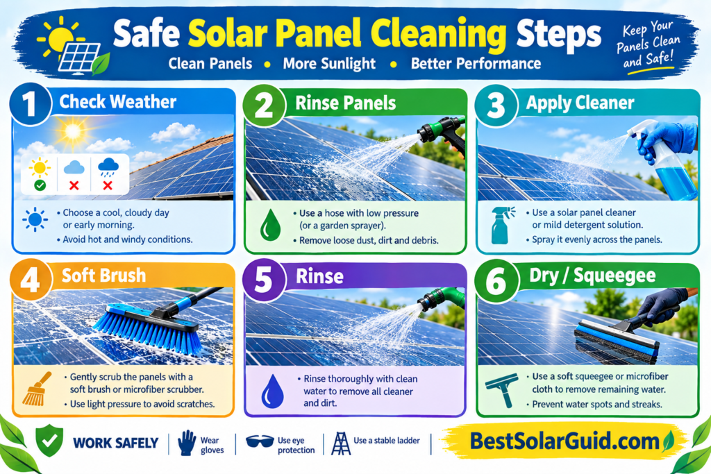 Step-by-step guide to safely cleaning solar panels with water and a soft brush