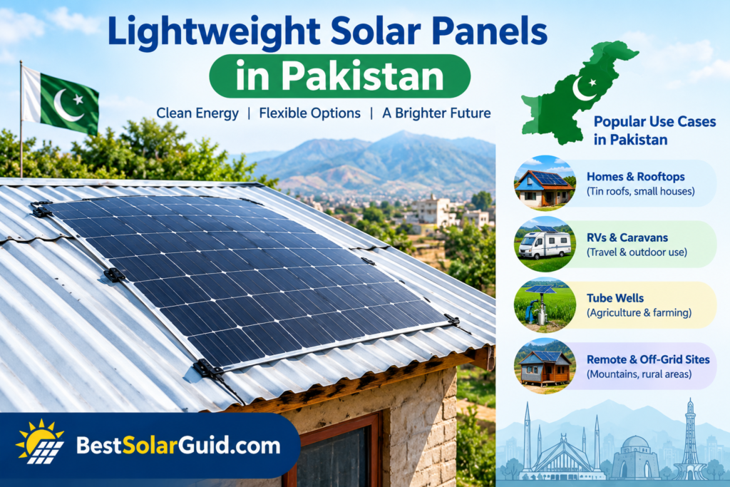 Flexible solar panel installed on a tin roof in Pakistan