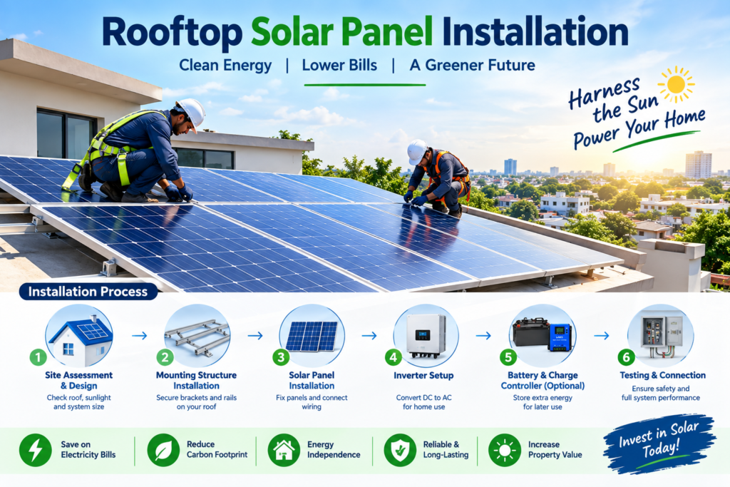 Rooftop solar panel installation showing panels mounted on a home roof