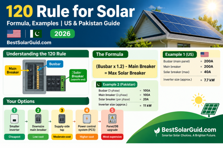 120 rule for solar 2026 guide with formula and examples for US and Pakistan