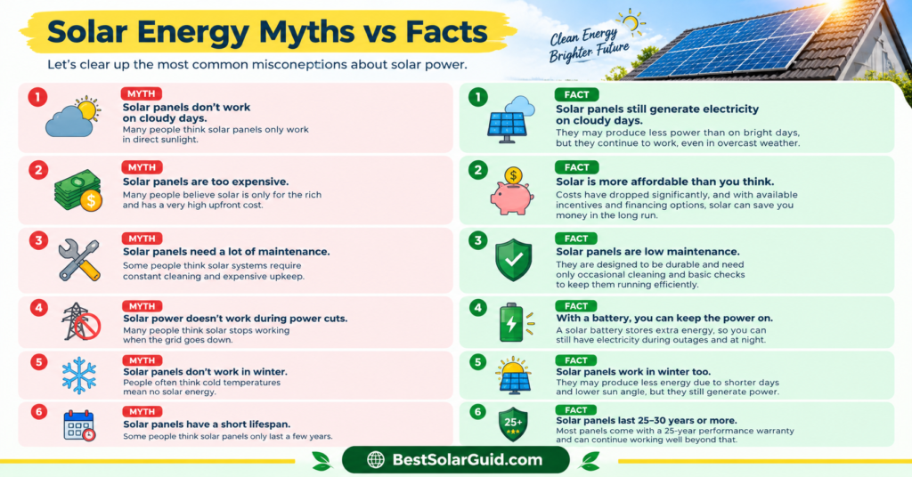 Infographic comparing common solar myths with facts